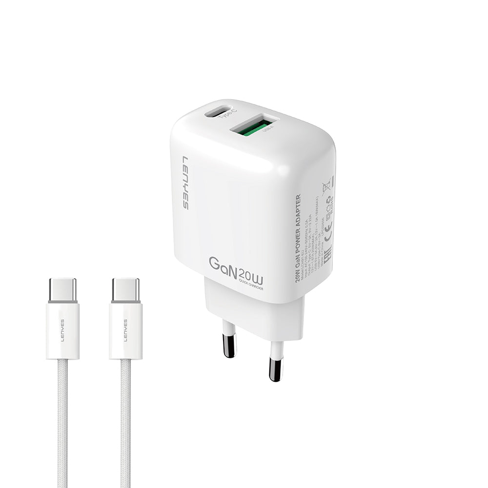 Lenyes LCH91-TC-TC Type-C to Type-C GaN Teknolojili PD ve USB Hızlı Şarj Özellikli Şarj Seti 20W Lenyes LCH91-TC-TC Type-C to Type-C GaN Teknolojili PD ve USB Hızlı Şarj Özellikli Şarj Seti 20W